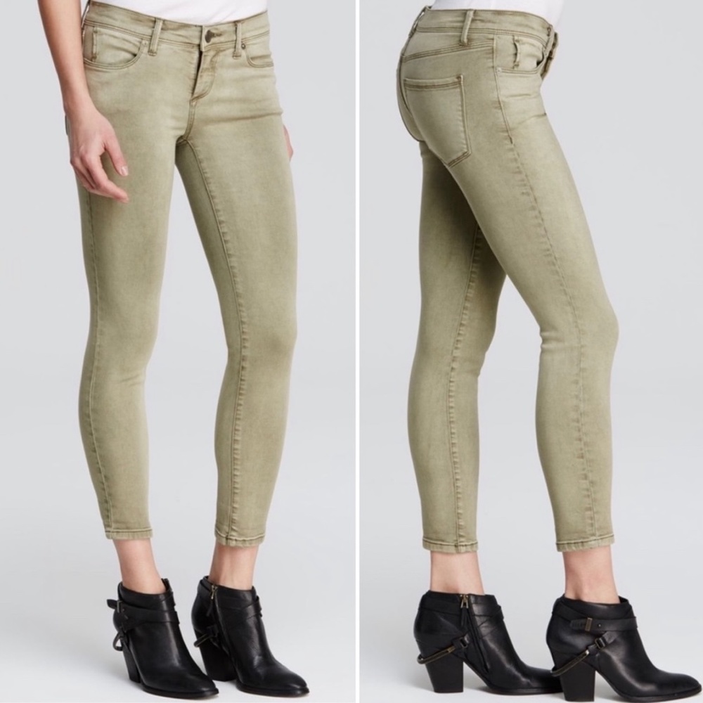 Free People "Army" Green Roller Crop Skinny Jeans